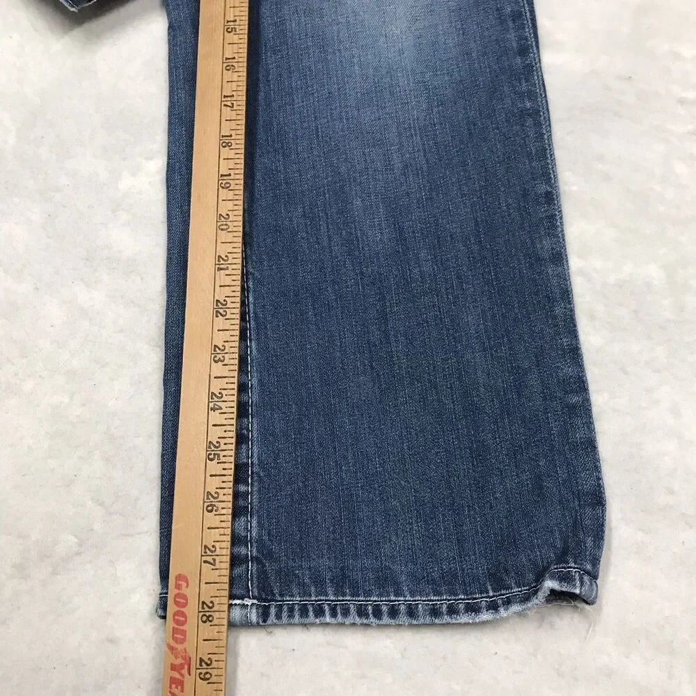 TRUE RELIGION Ricky Jean Men 34(36x28) Light Wash Whisker Distressed Flap Pocket